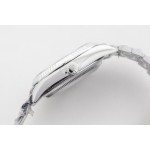 Sunday date display series women's watch, white dial, silver bezel, 36mm, silver President-style bracelet.